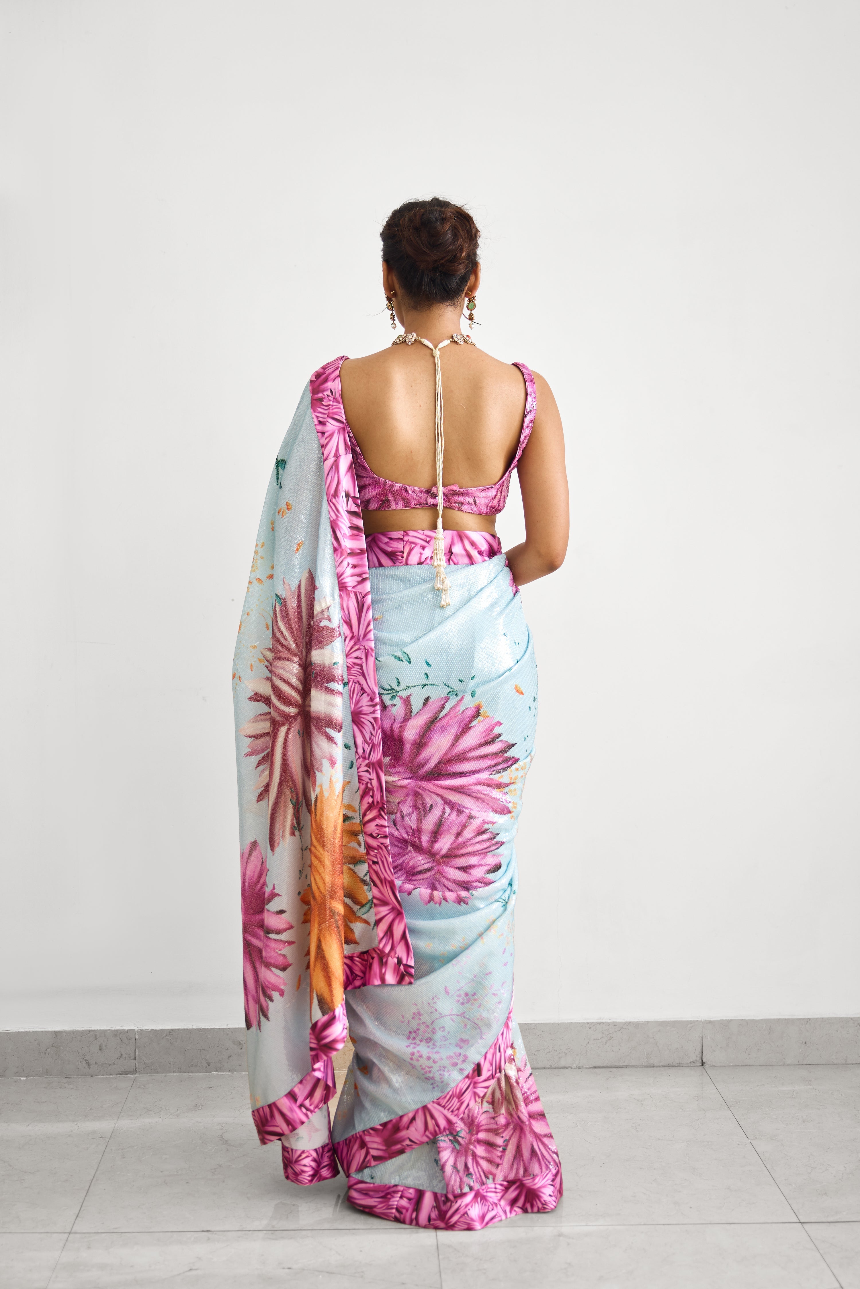 Bright Flower Women wear Sequence saree set