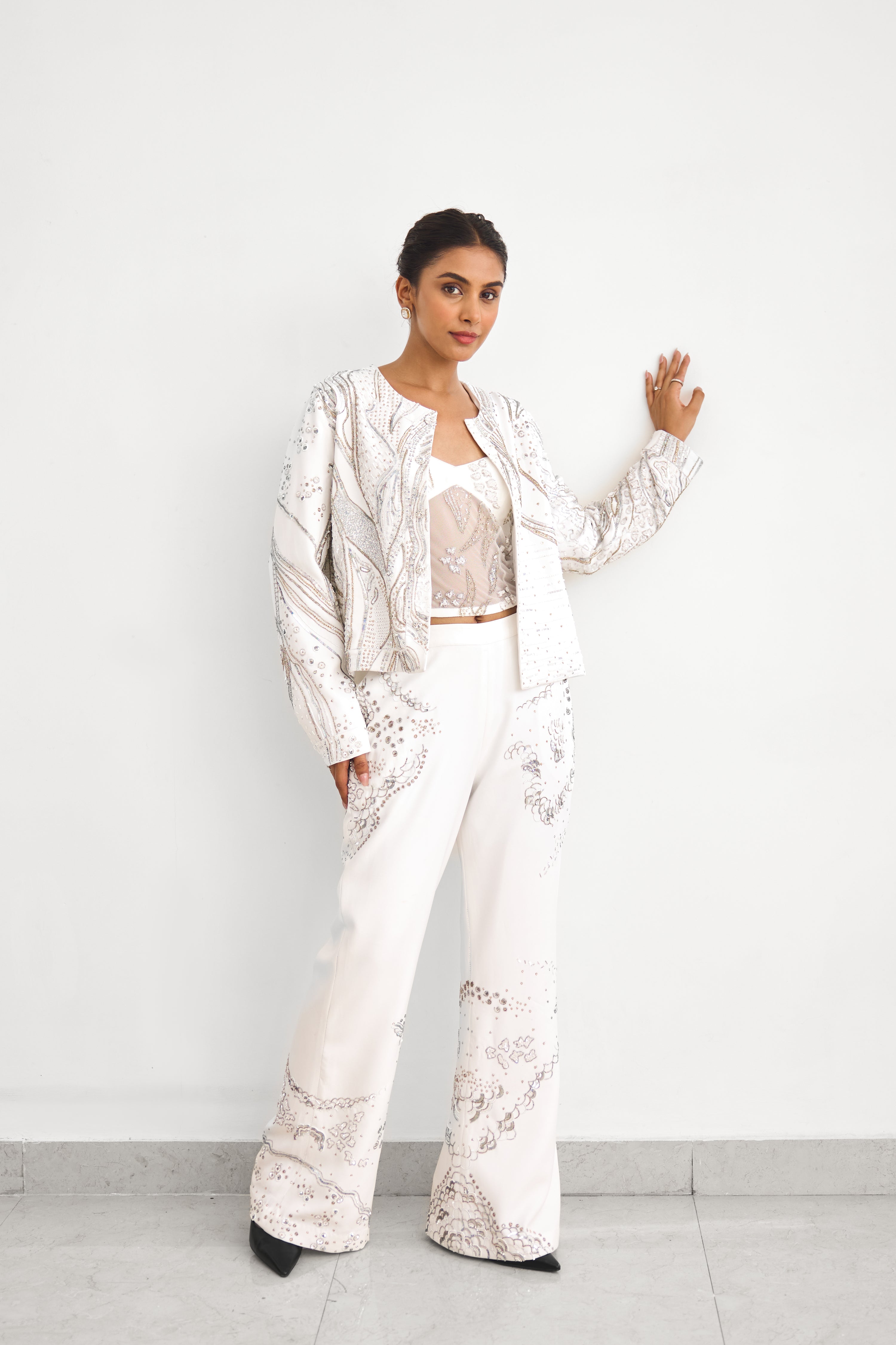 Aurora Ivory Women wear Jacket Pant Corset set
