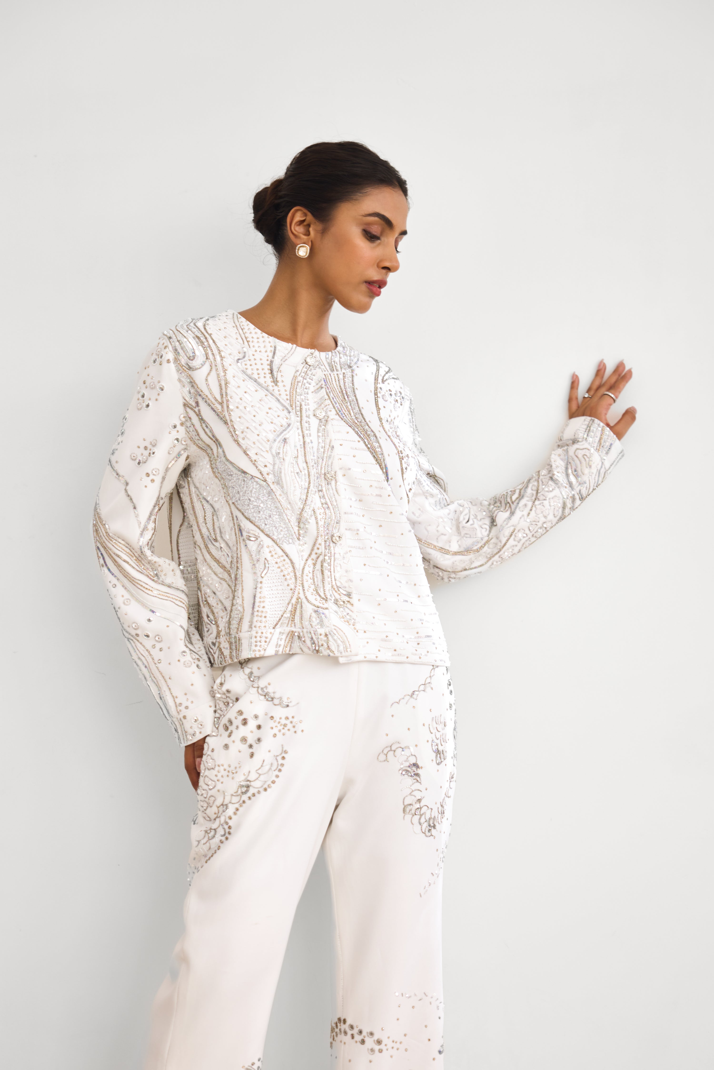 Aurora Ivory Women wear Jacket Pant Corset set