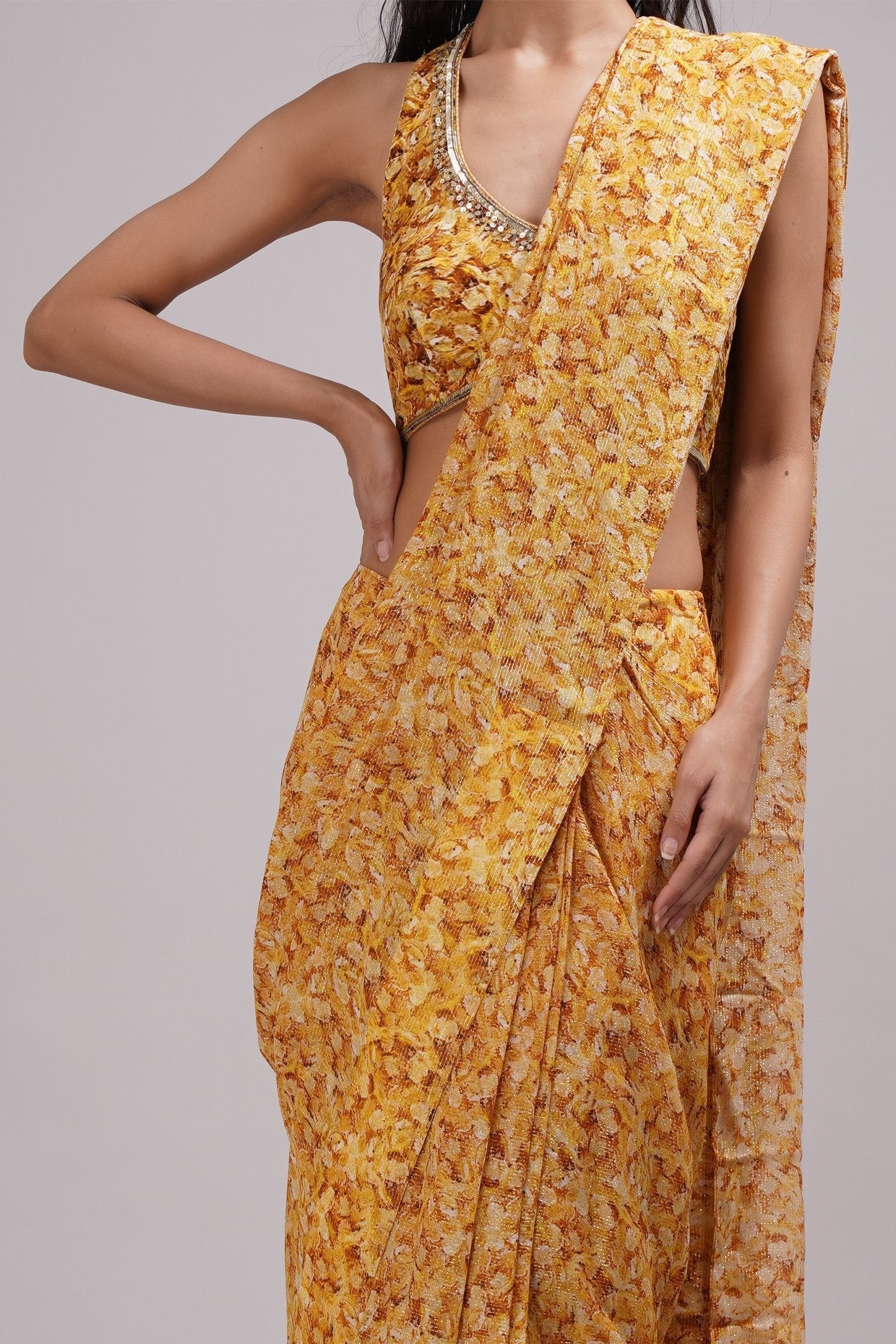 Halter Neck Blouse Pre Draped Saree Set