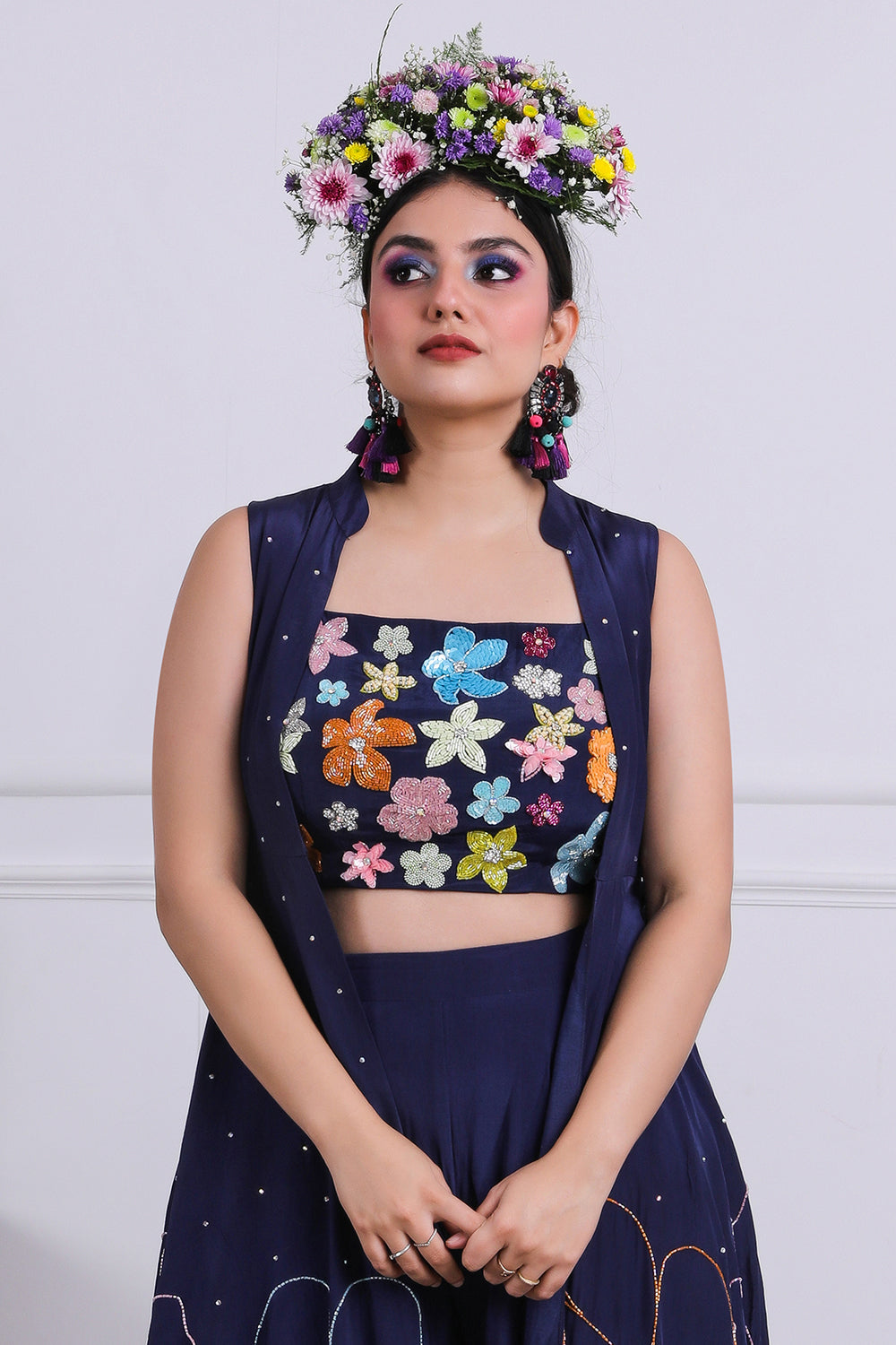 Blue Embroidered Cape Set