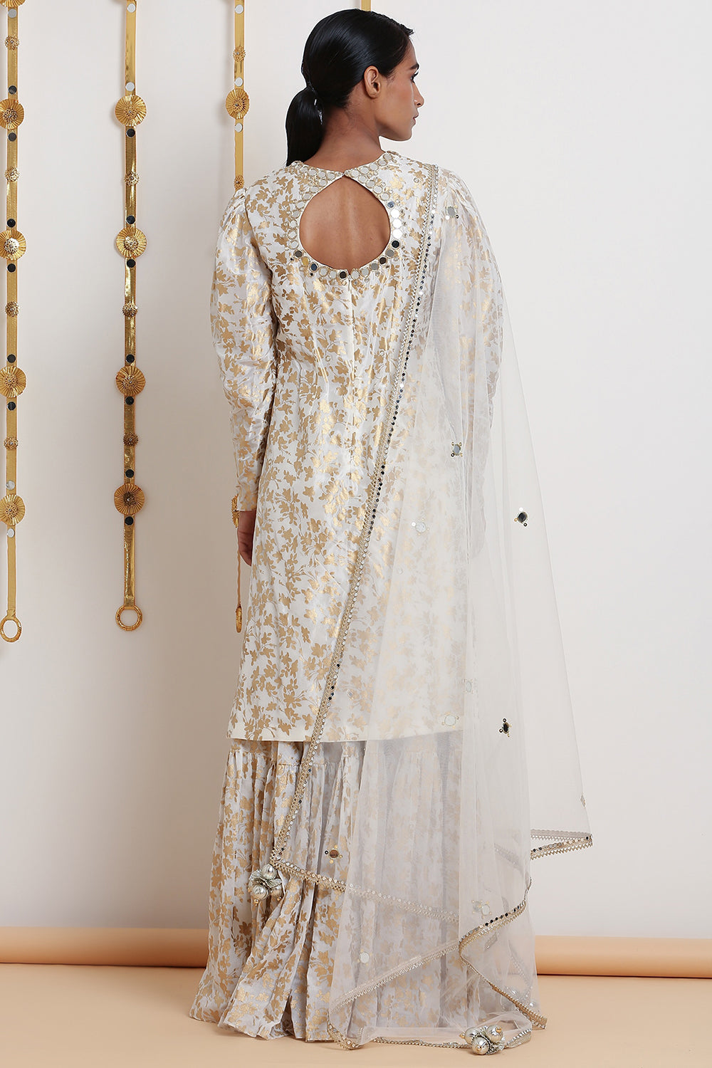 Embroidered & Printed White Kurta Set With Belt - Auraya Fashion 