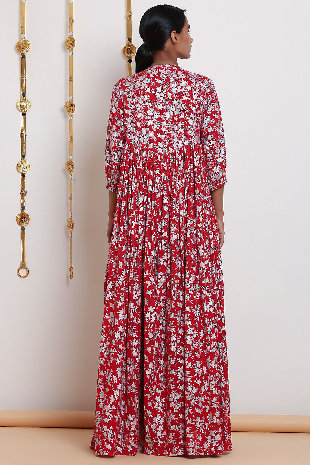 Embroidered Red & Printed Kurta Set - Auraya Fashion 