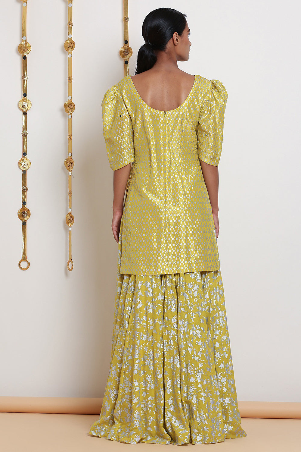 Embroidered Yellow & Printed Kurta Set - Auraya Fashion 