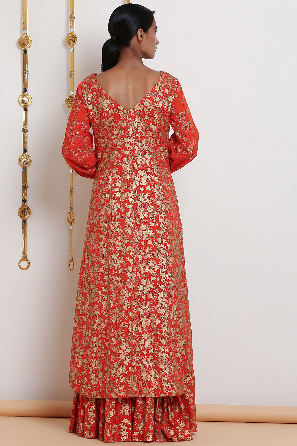 Embroidered & Printed Orange Kurta Set - Auraya Fashion 