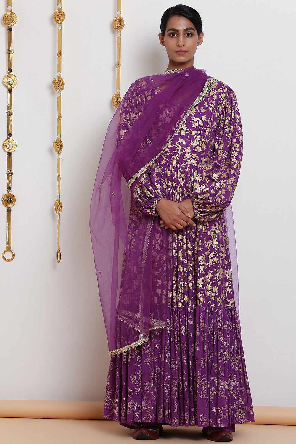 Embroidered & Printed Purple Kurta Set - Auraya Fashion - Seema Nanda - 