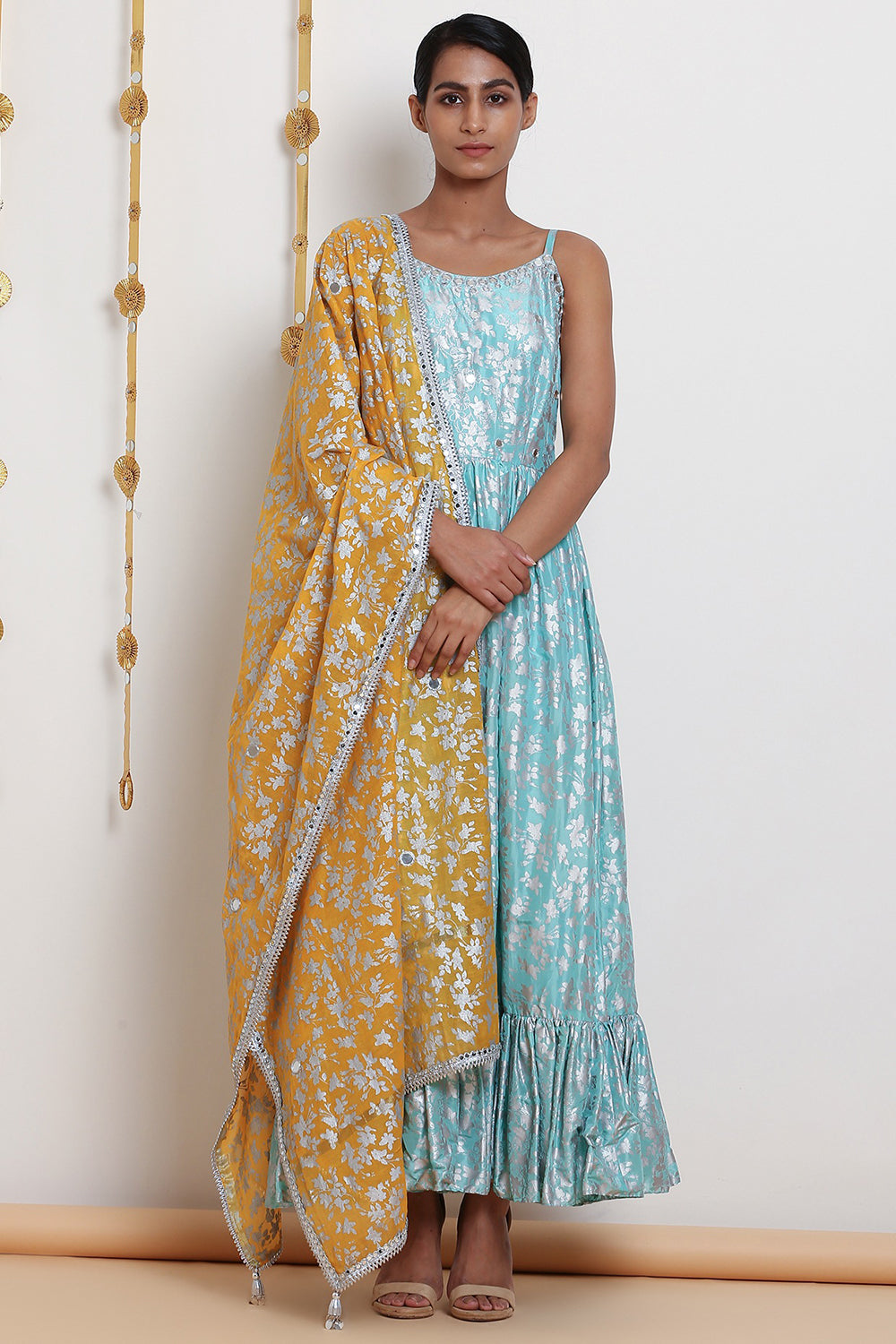 Embroidered & Printed Mint Blue Kurta Set - Auraya Fashion - Seema Nanda - 