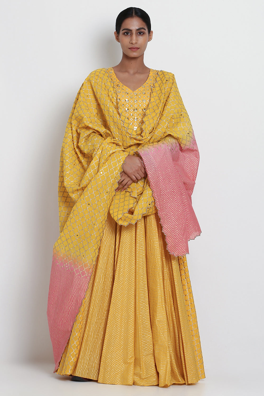 Embroidered Kalidar Yellow Kurta Set - Auraya Fashion - Seema Nanda - 