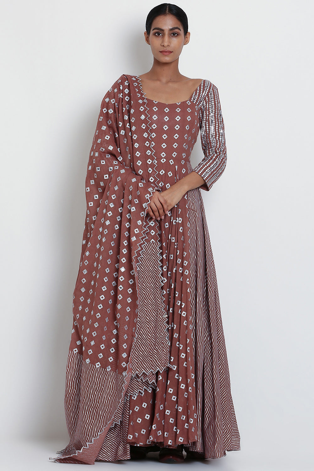 Floral Printed Brown Kurta Set - Auraya Fashion - Seema Nanda - 