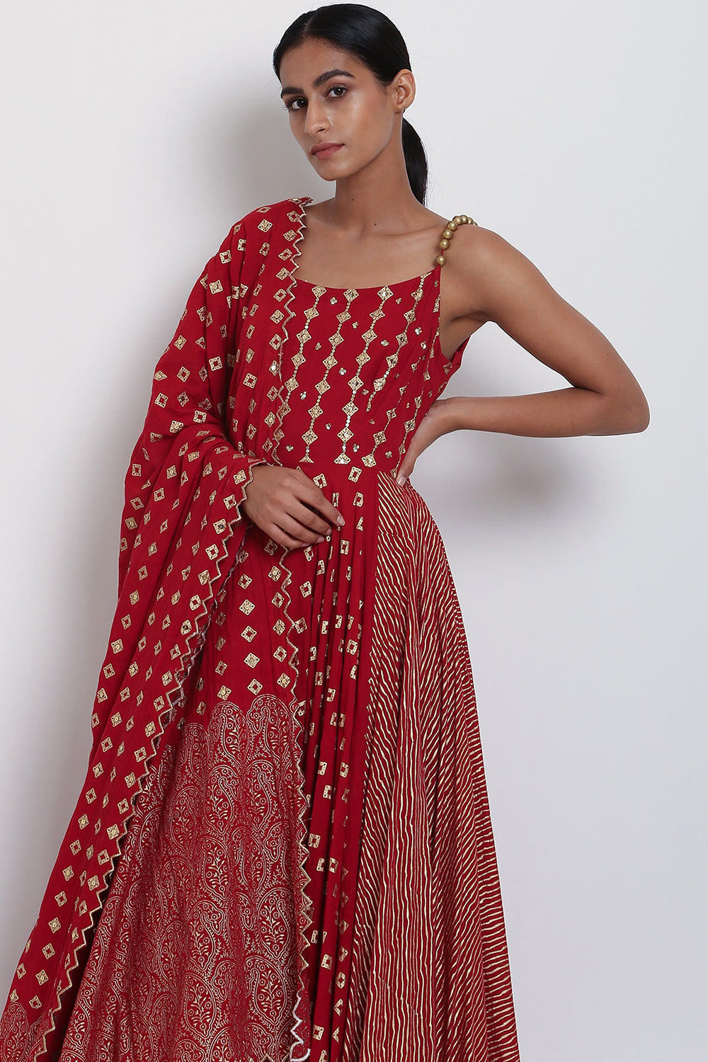 Embroidered Kalidar Red Kurta Set - Auraya Fashion 