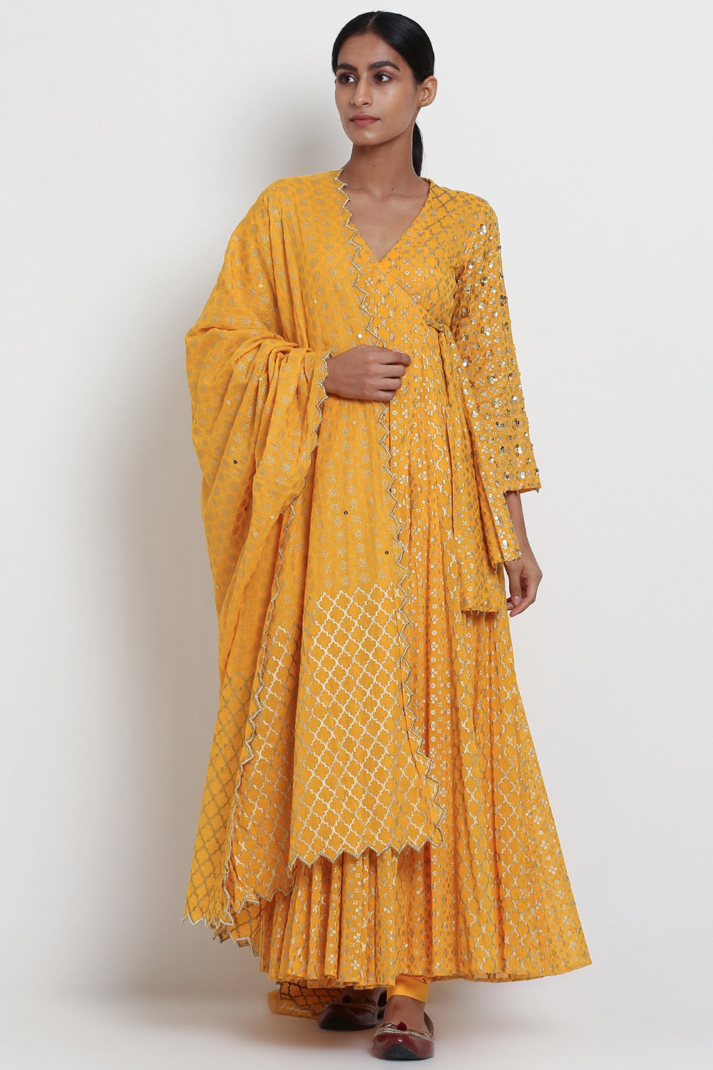 Embroidered Yellow Angrakha Kurta Set - Auraya Fashion - Seema Nanda - 