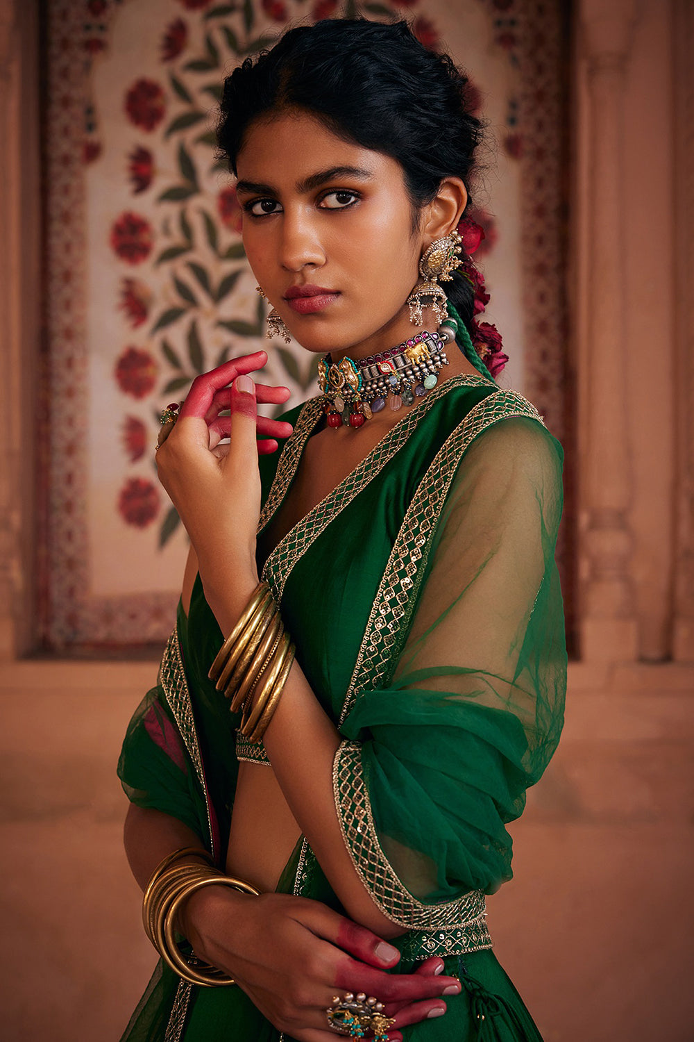 Embroidered Lehenga Green Chanderi Silk Set - Auraya Fashion 