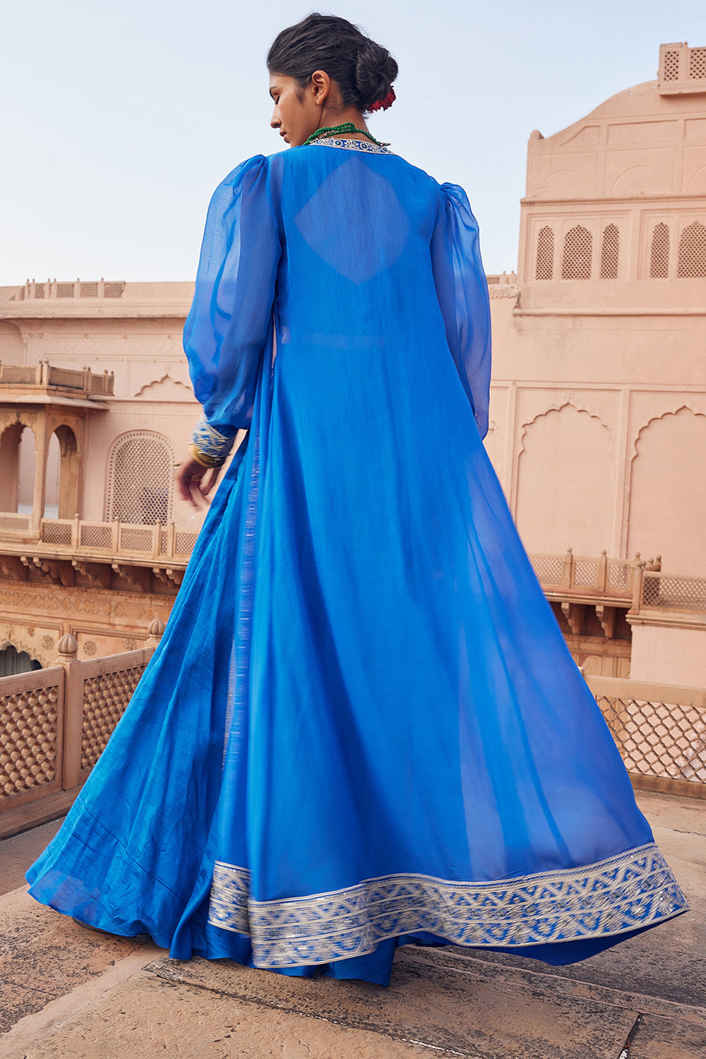 Embroidered Electric Blue Chanderi Silk Co-Ord Set - Auraya Fashion 