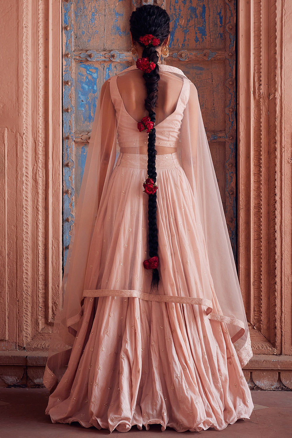 Embroidered Lehenga Pale Pink Cotton Mul Set - Auraya Fashion 