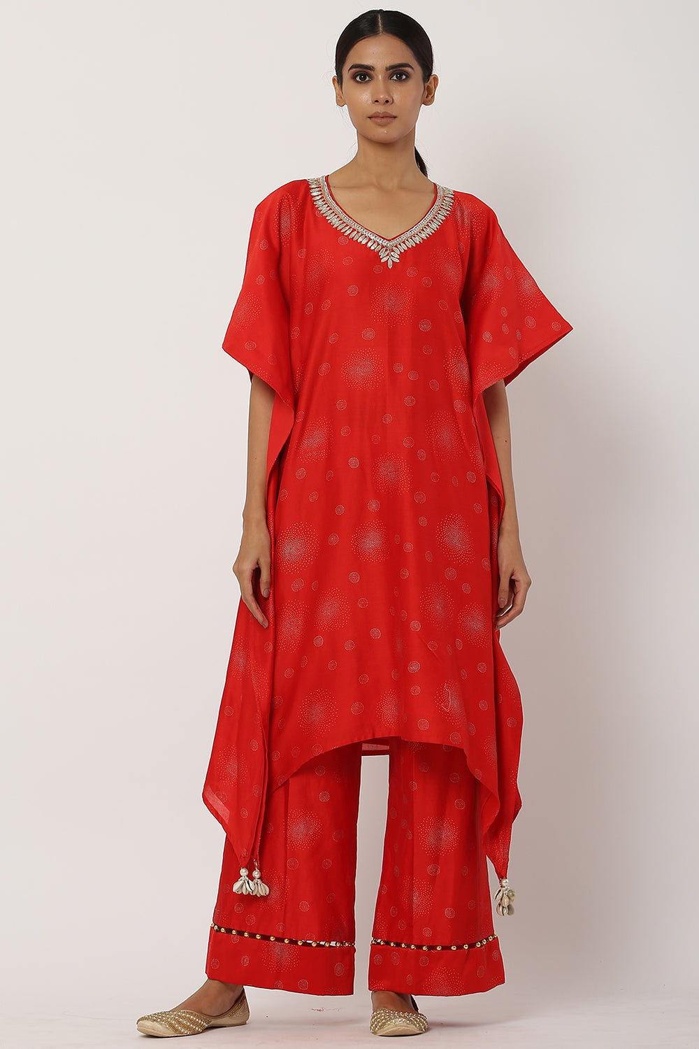 Gota Patti Deep Red Kaftan Set - Auraya Fashion - Seema Nanda - 