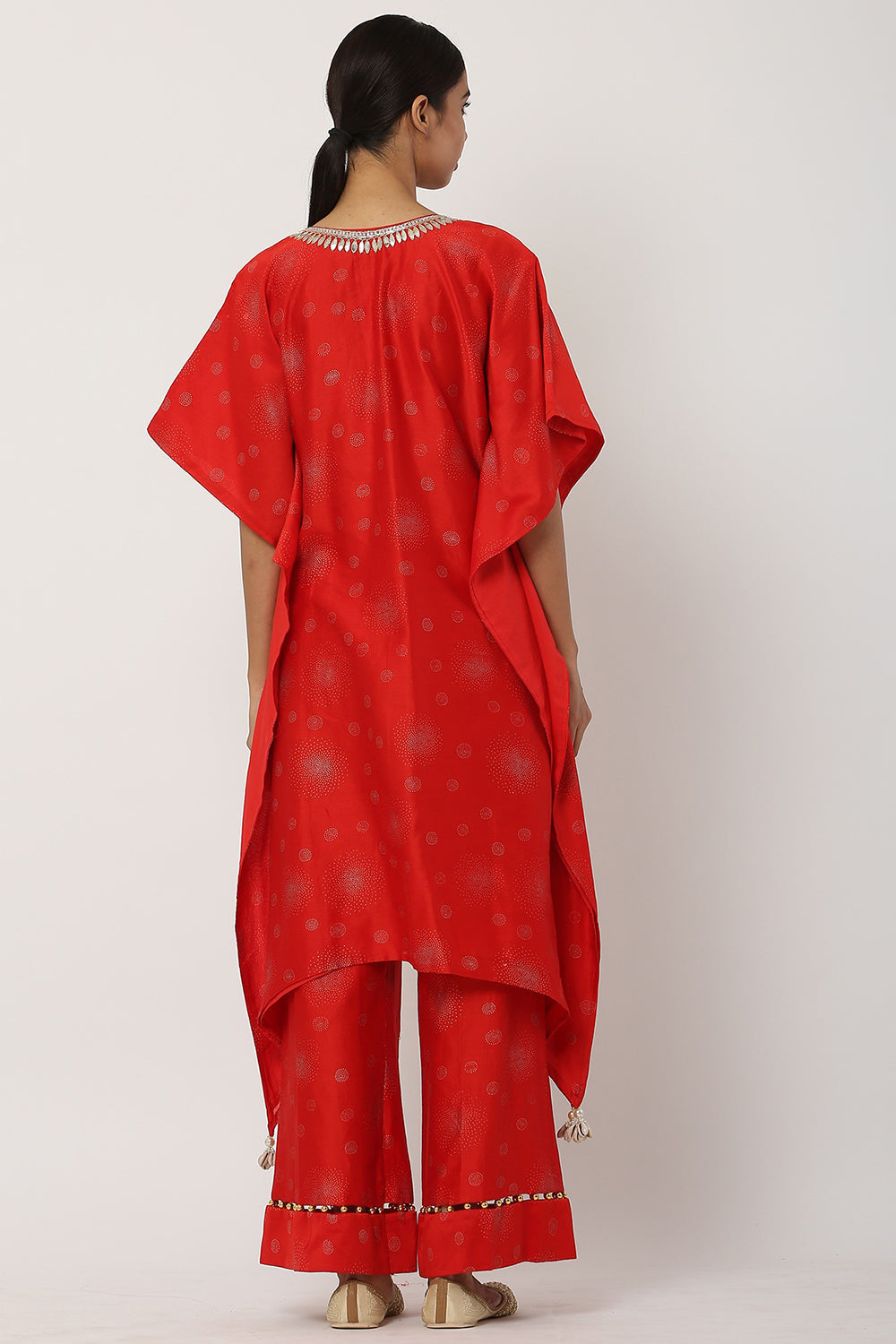 Gota Patti Deep Red Kaftan Set - Auraya Fashion 