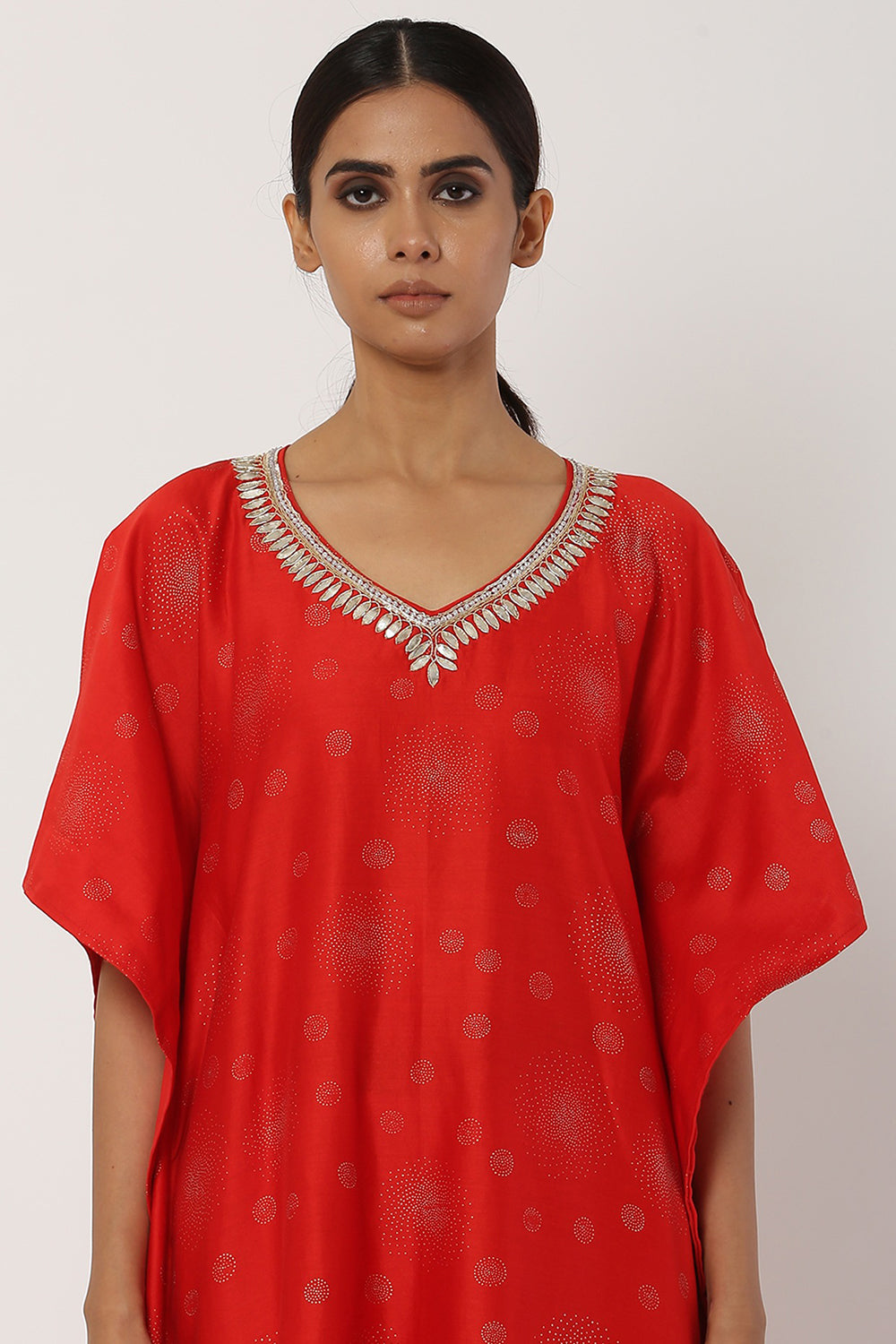 Gota Patti Deep Red Kaftan Set - Auraya Fashion 