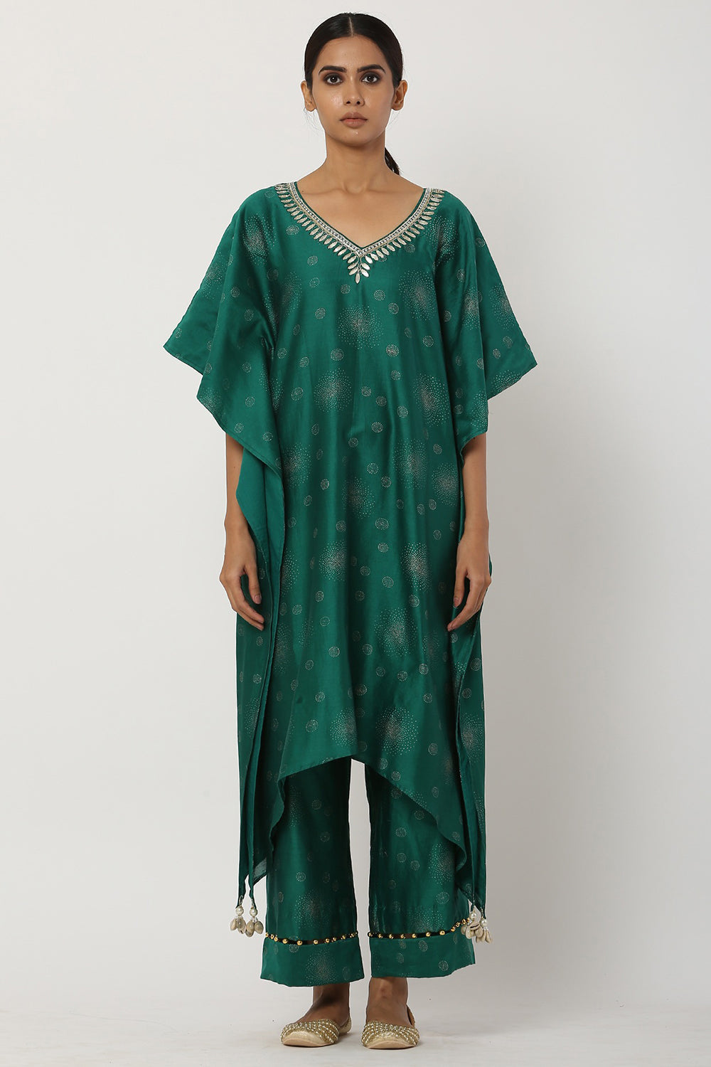 Gota Patti Opal Green Kaftan Set - Auraya Fashion - Seema Nanda - 