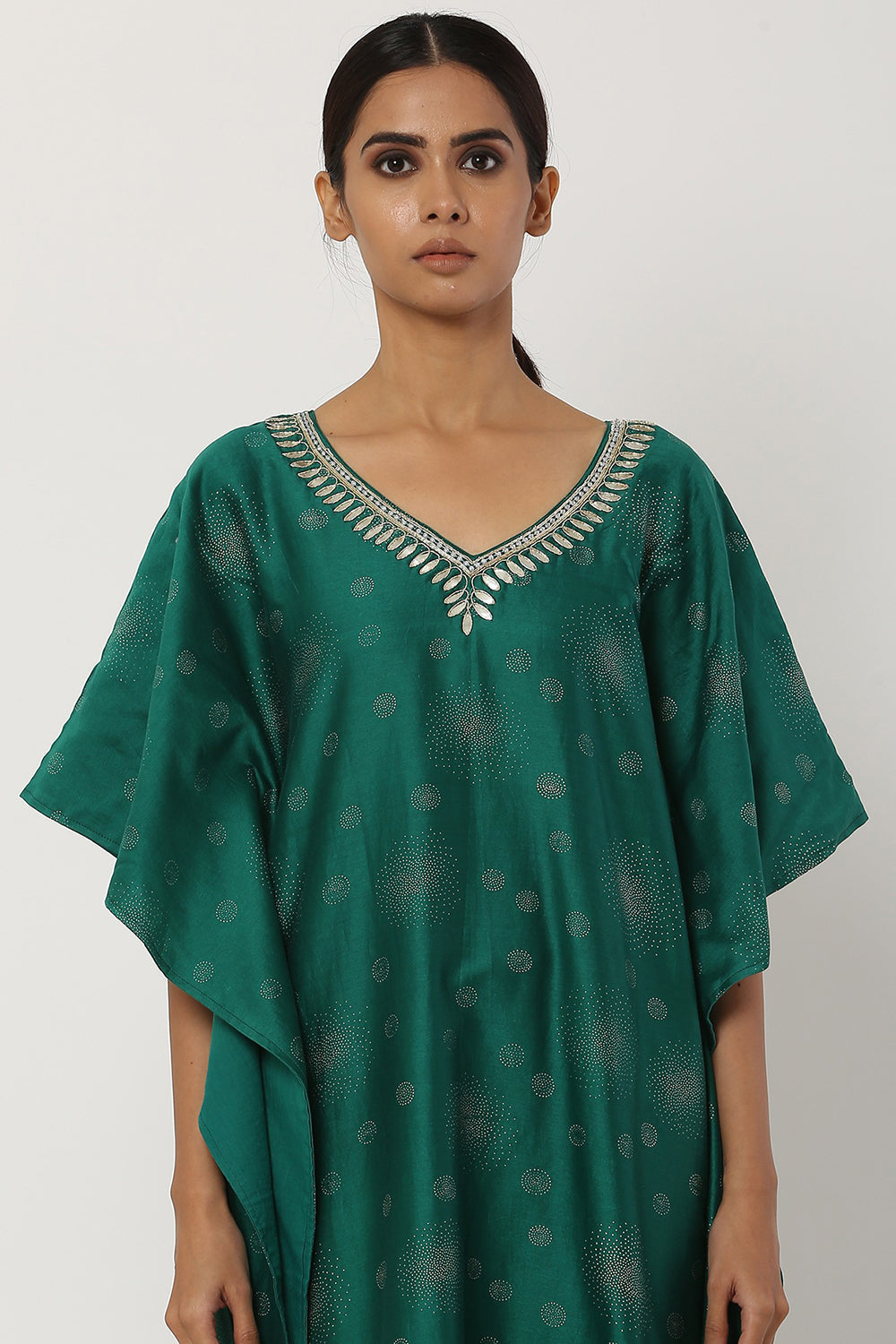 Gota Patti Opal Green Kaftan Set - Auraya Fashion 