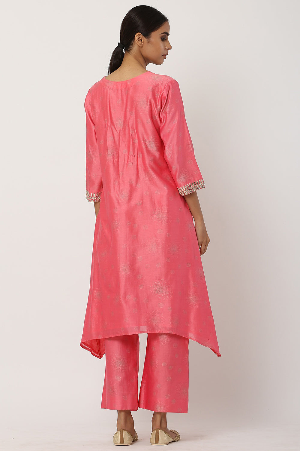 Asymmetrical Peach Kurta Set - Auraya Fashion 