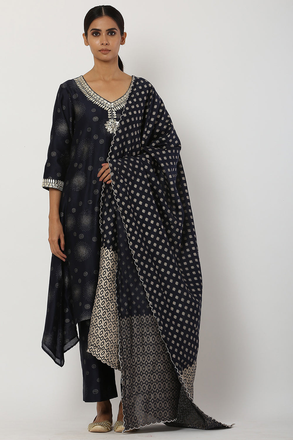 Gota Patti Prestige Blue Kaftan Set - Auraya Fashion - Seema Nanda - 