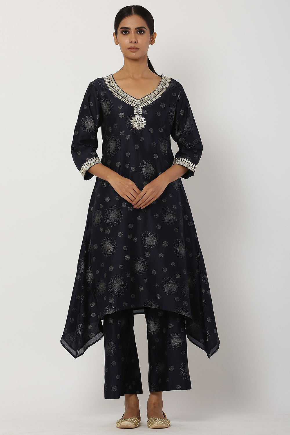 Gota Patti Prestige Blue Kaftan Set - Auraya Fashion 
