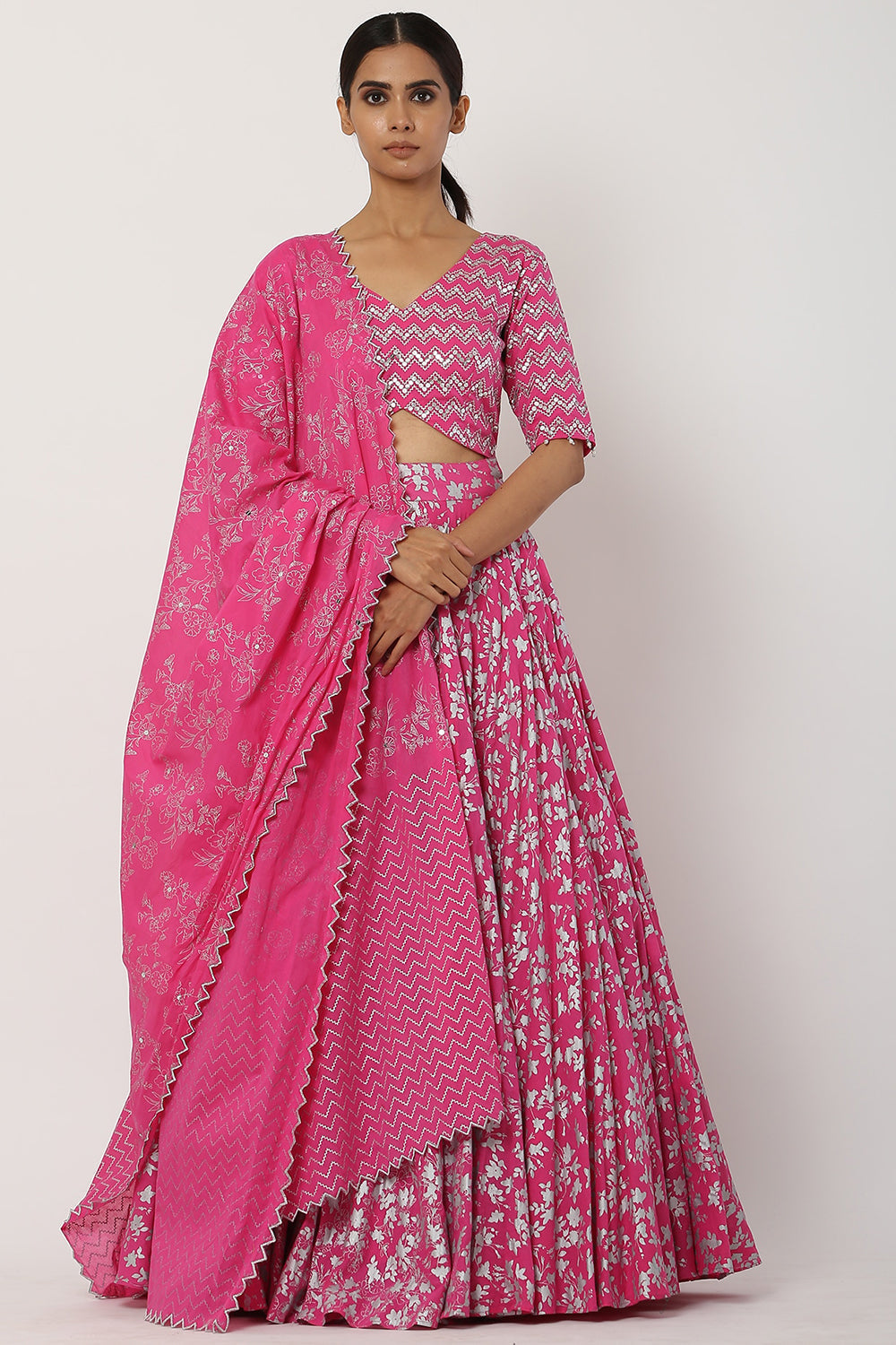 High-Waisted Rani Pink Lehenga Set - Auraya Fashion - Seema Nanda - 