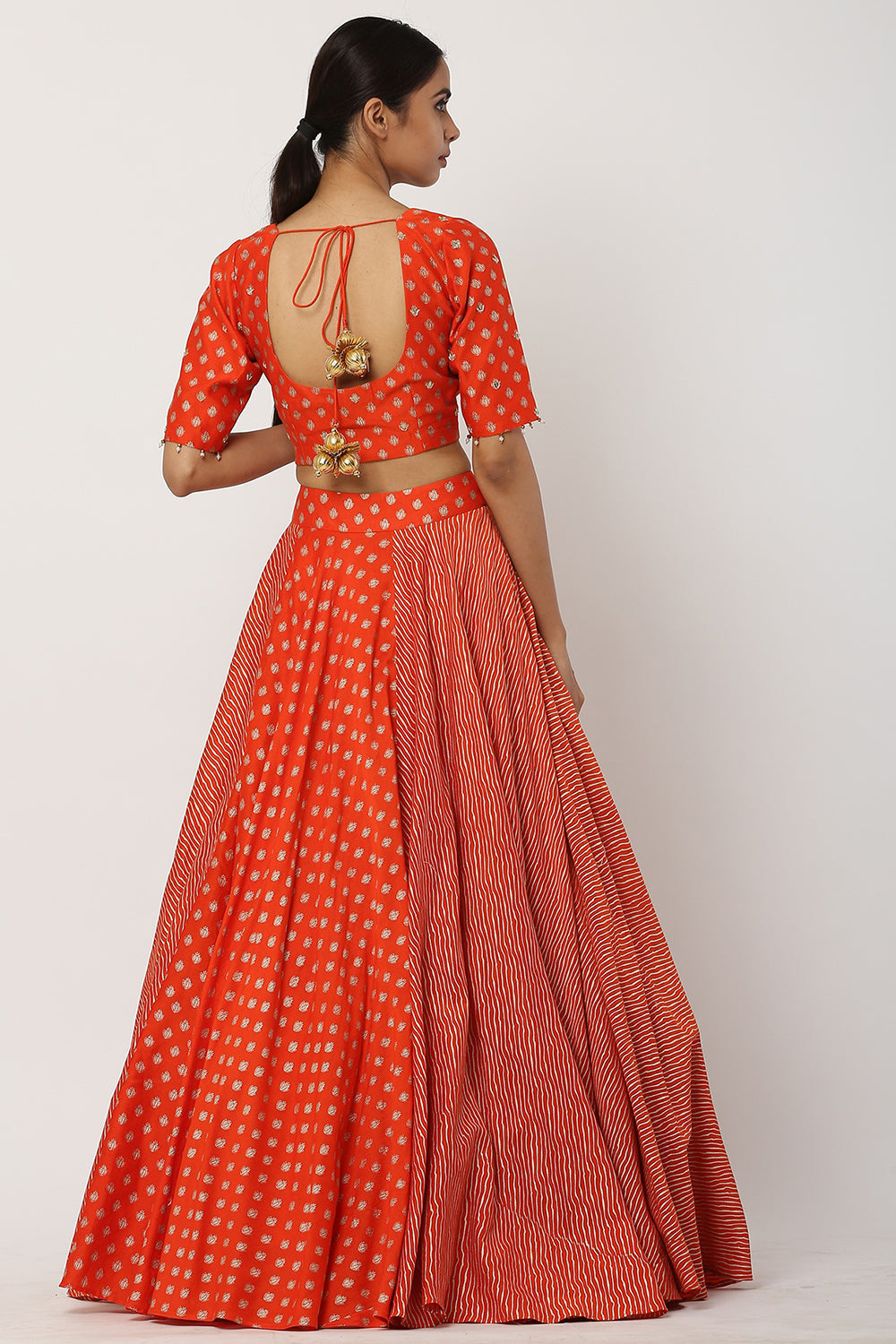 Chanderi Silk Tomato Red Lehenga Set - Auraya Fashion 