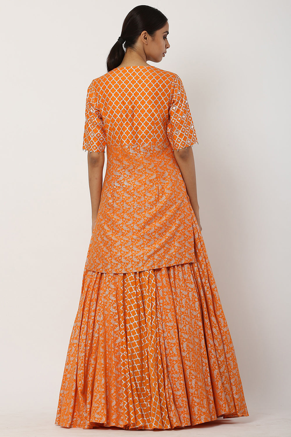 Chanderi Silk Orange Kurta Set - Auraya Fashion 