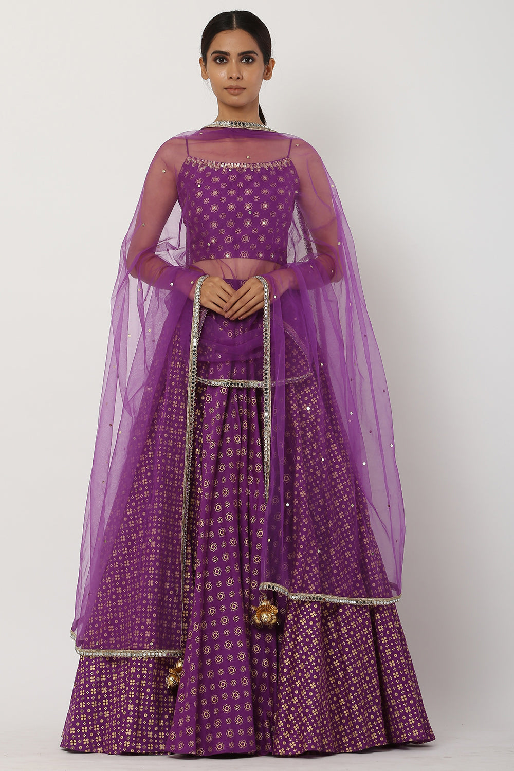 Chanderi Silk Purple Lehenga Set - Auraya Fashion - Seema Nanda - 