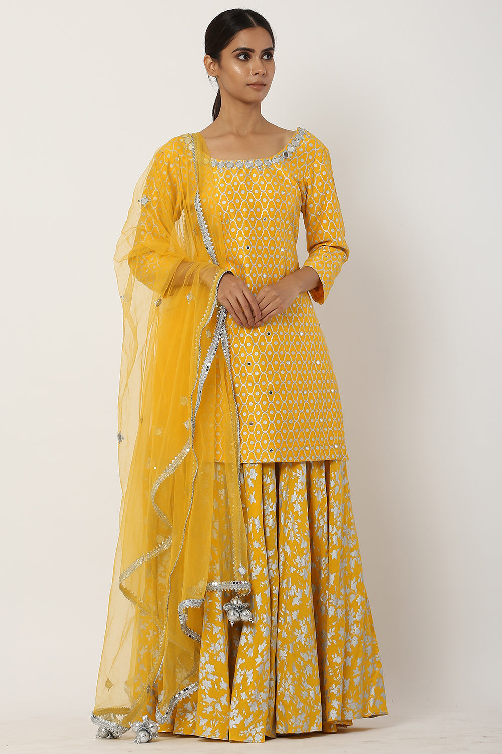 Chanderi Silk Yellow Kurta Set - Auraya Fashion - Seema Nanda - 