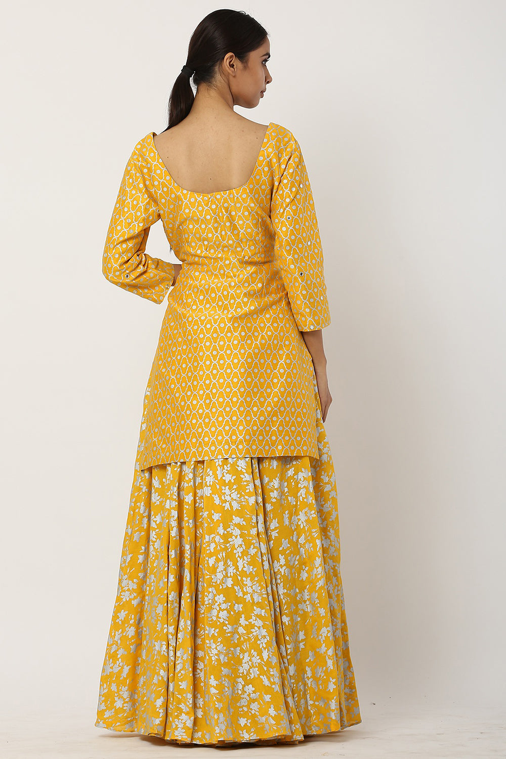 Chanderi Silk Yellow Kurta Set - Auraya Fashion 