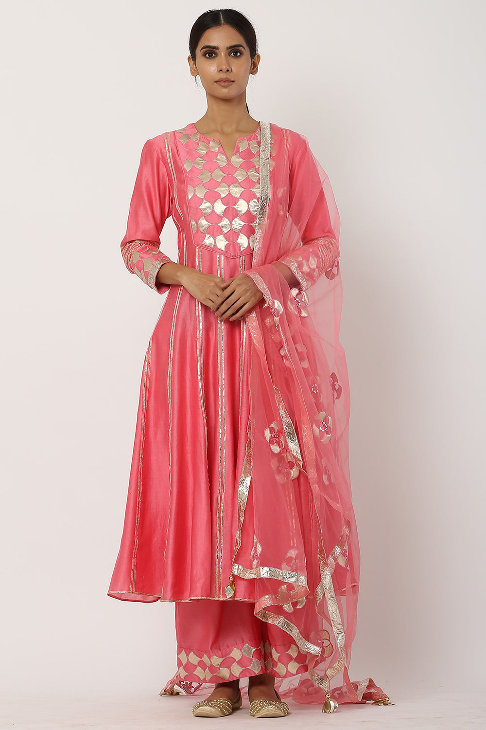 Paneled Peach Kurta Set - Auraya Fashion - Seema Nanda - 