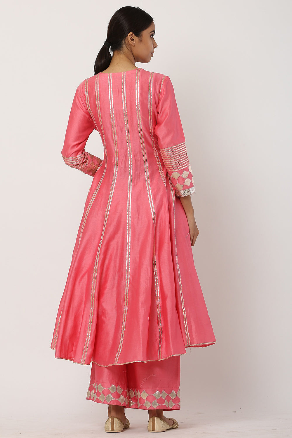 Paneled Peach Kurta Set - Auraya Fashion 