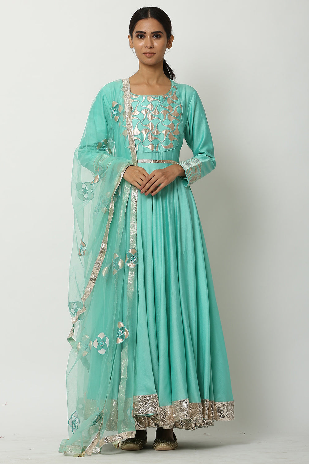 Kalidar Sea Green Kurta Set - Auraya Fashion - Seema Nanda - 