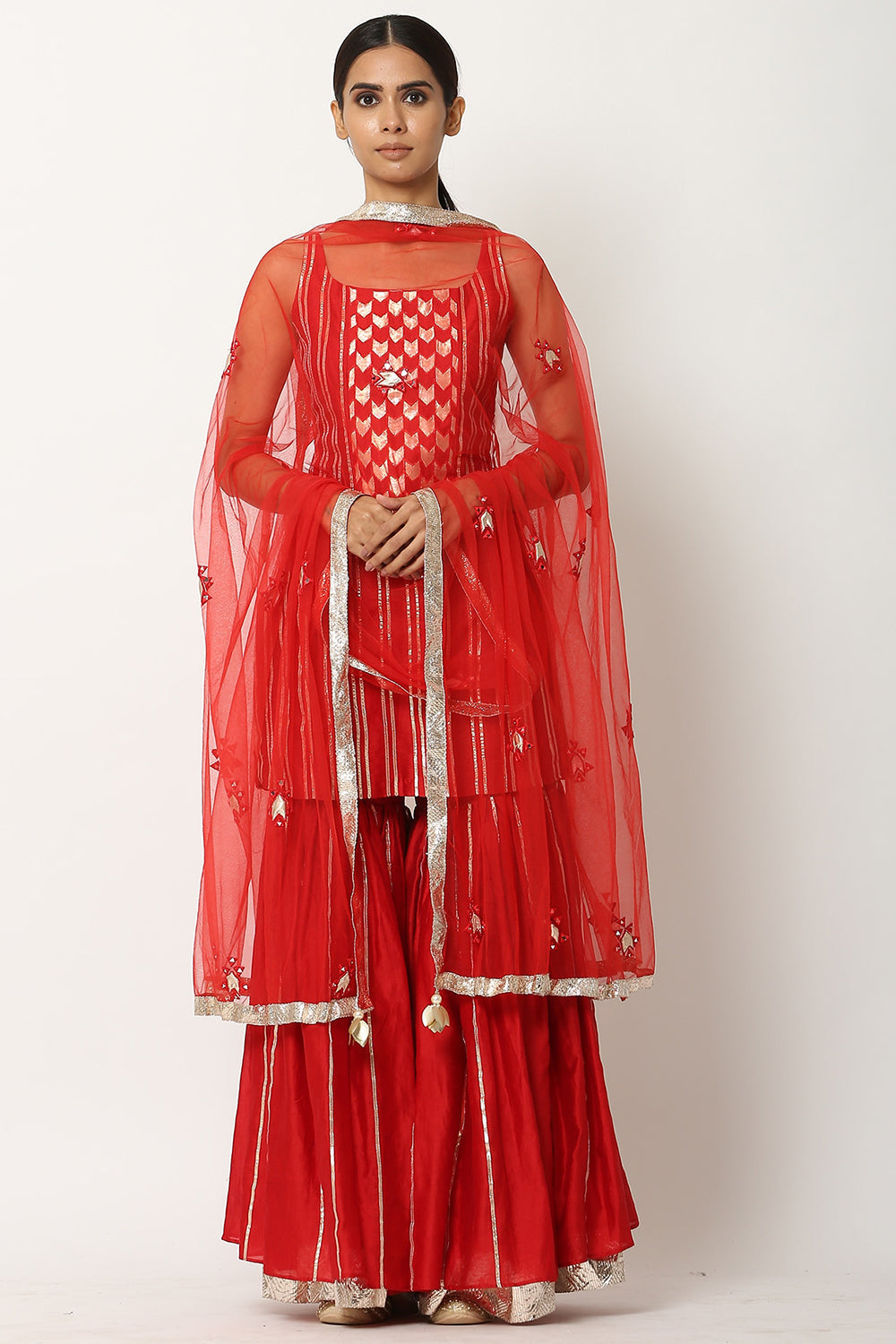 Chanderi Silk Red Sharara Set - Auraya Fashion - Seema Nanda - 