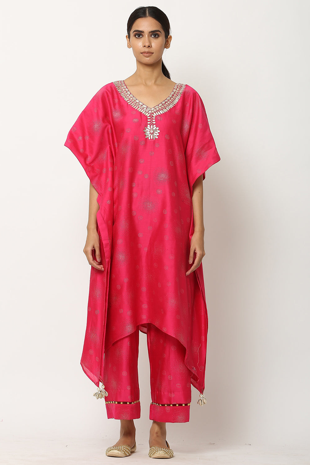 Gota Patti Hot Pink Kaftan Set - Auraya Fashion - Seema Nanda - 