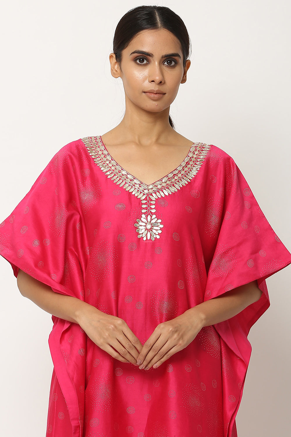 Gota Patti Hot Pink Kaftan Set - Auraya Fashion 