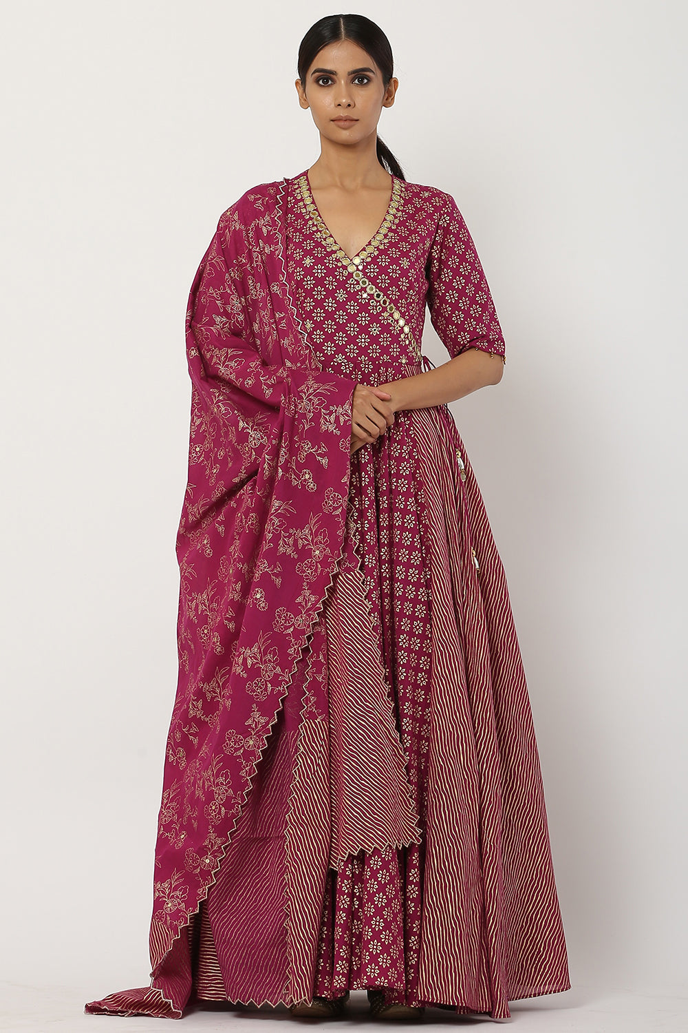 Overlapped Plum Kalidar Anarkali Set - Auraya Fashion - Seema Nanda - 