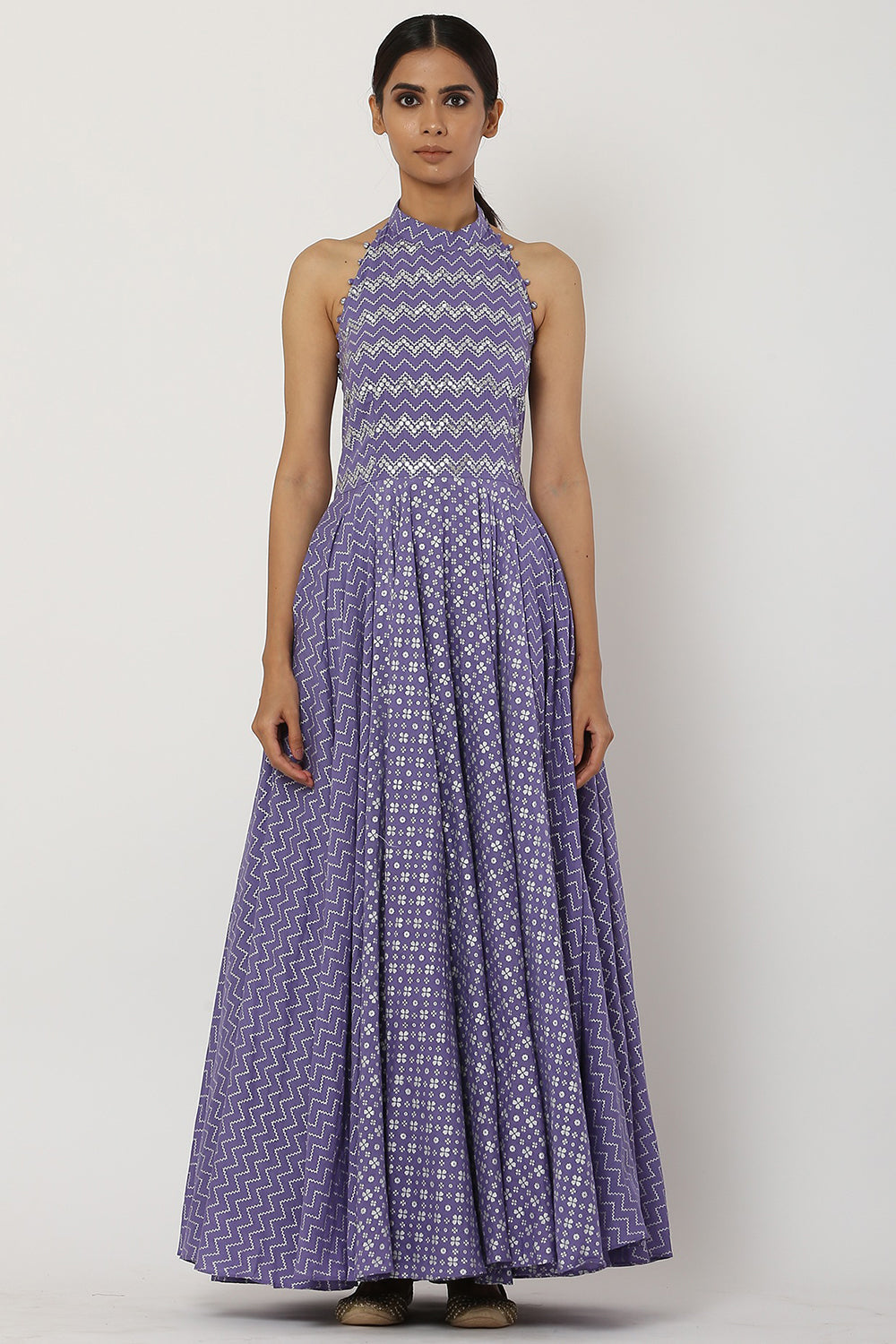Kalidar Deep Lavender Anarkali Set - Auraya Fashion 