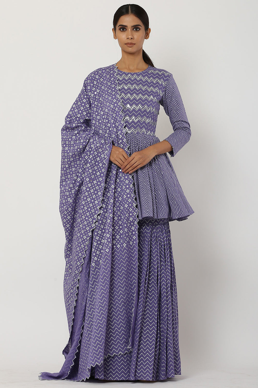 Cotton Mul Deep Lavender Sharara Set - Auraya Fashion - Seema Nanda - 