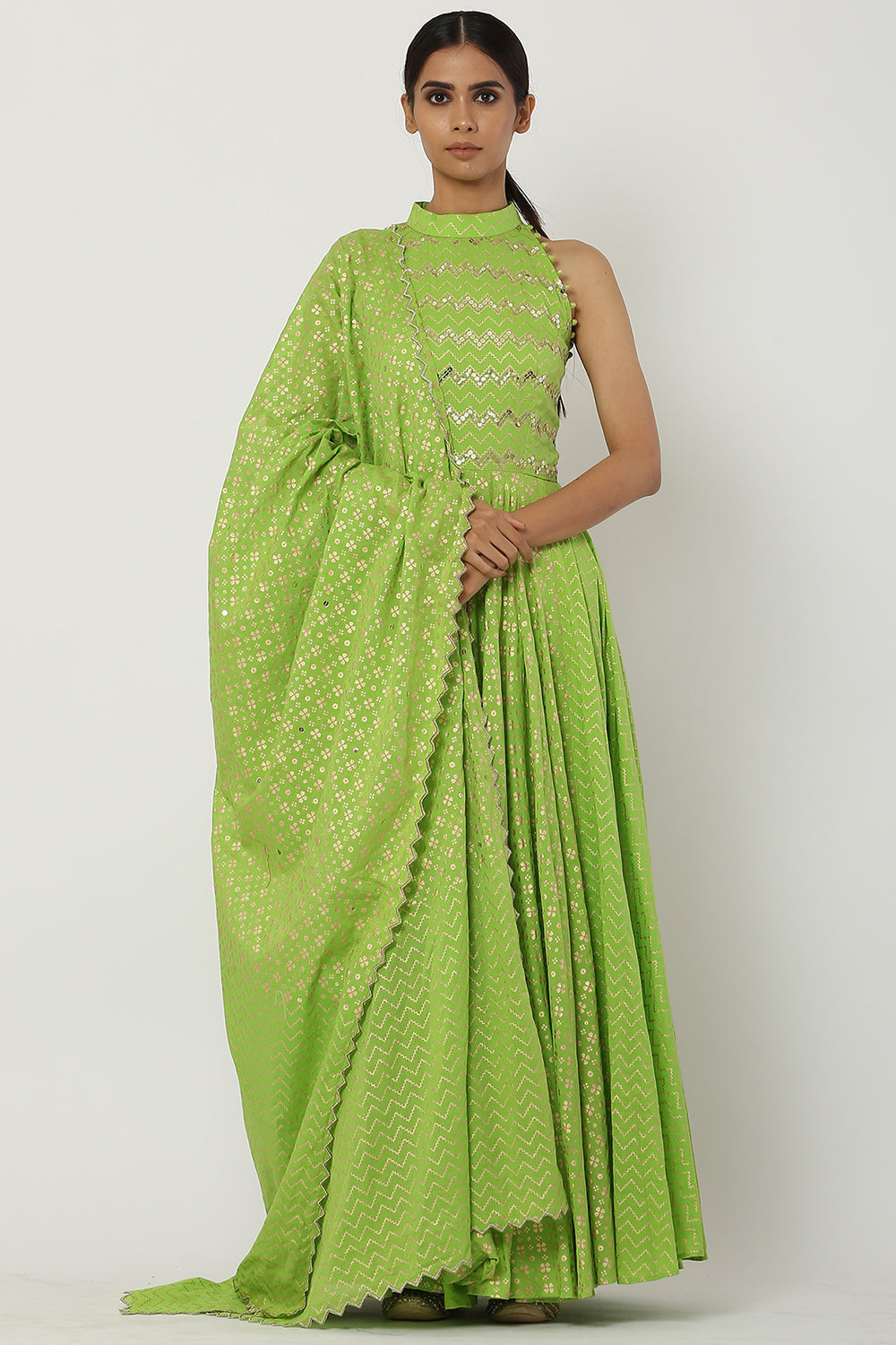 Kalidar Bright Green Anarkali Set - Auraya Fashion - Seema Nanda - 