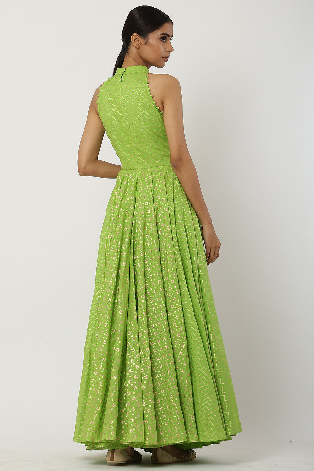 Kalidar Bright Green Anarkali Set - Auraya Fashion 