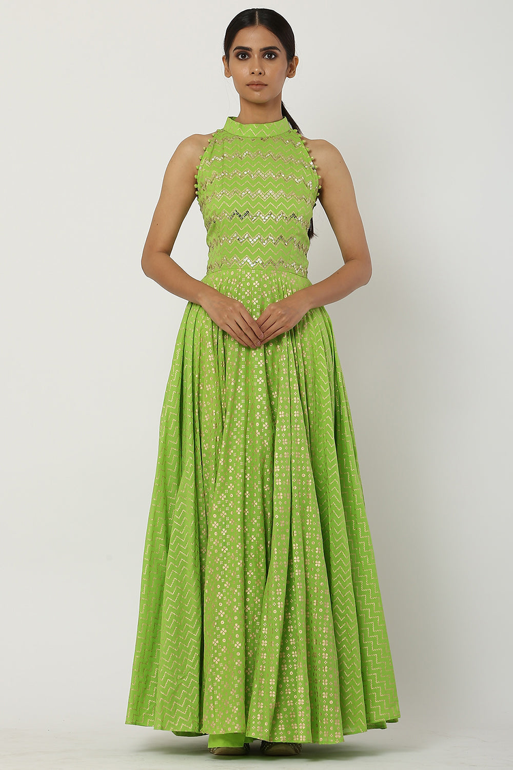 Kalidar Bright Green Anarkali Set - Auraya Fashion 