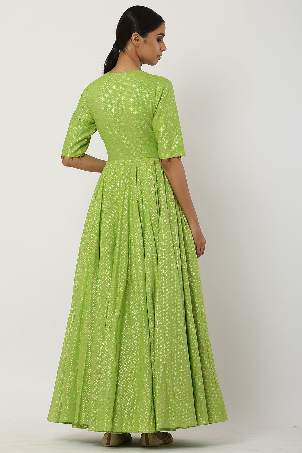 Overlapped Bright Green Kalidar Anarkali Set - Auraya Fashion 