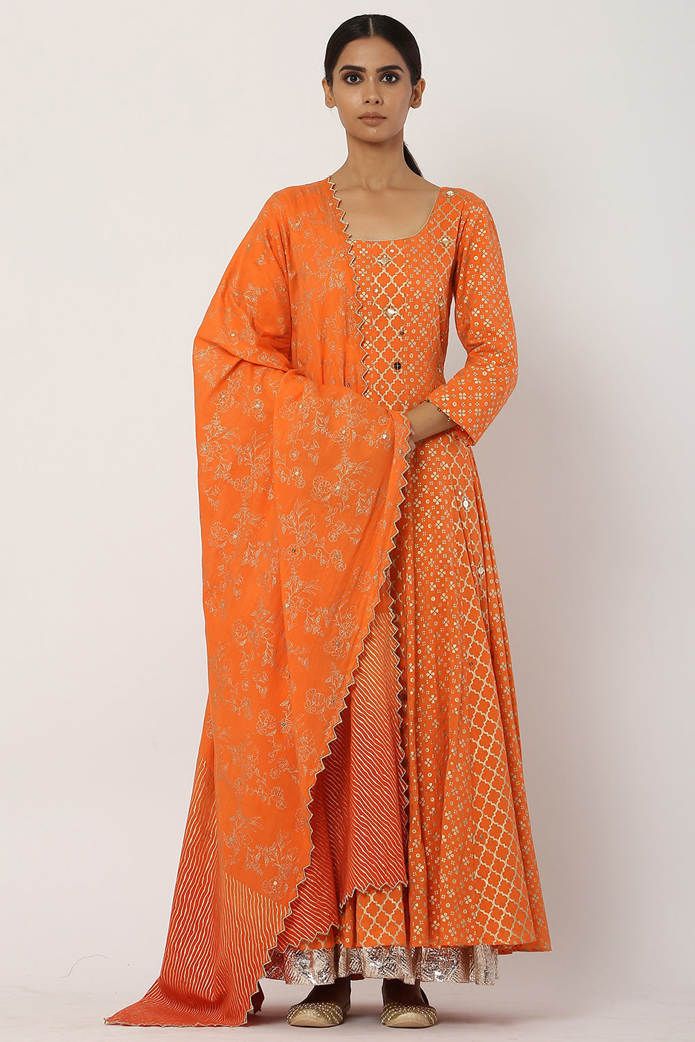 Paneled Orange Kalidar Anarkali Set - Auraya Fashion - Seema Nanda - 