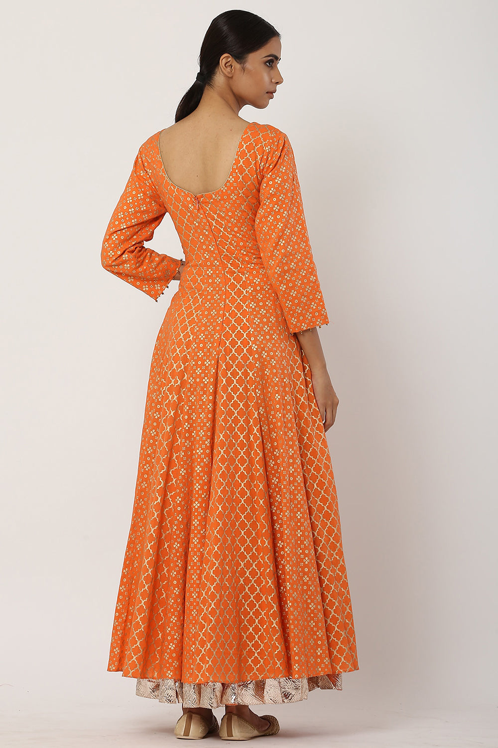 Paneled Orange Kalidar Anarkali Set - Auraya Fashion 