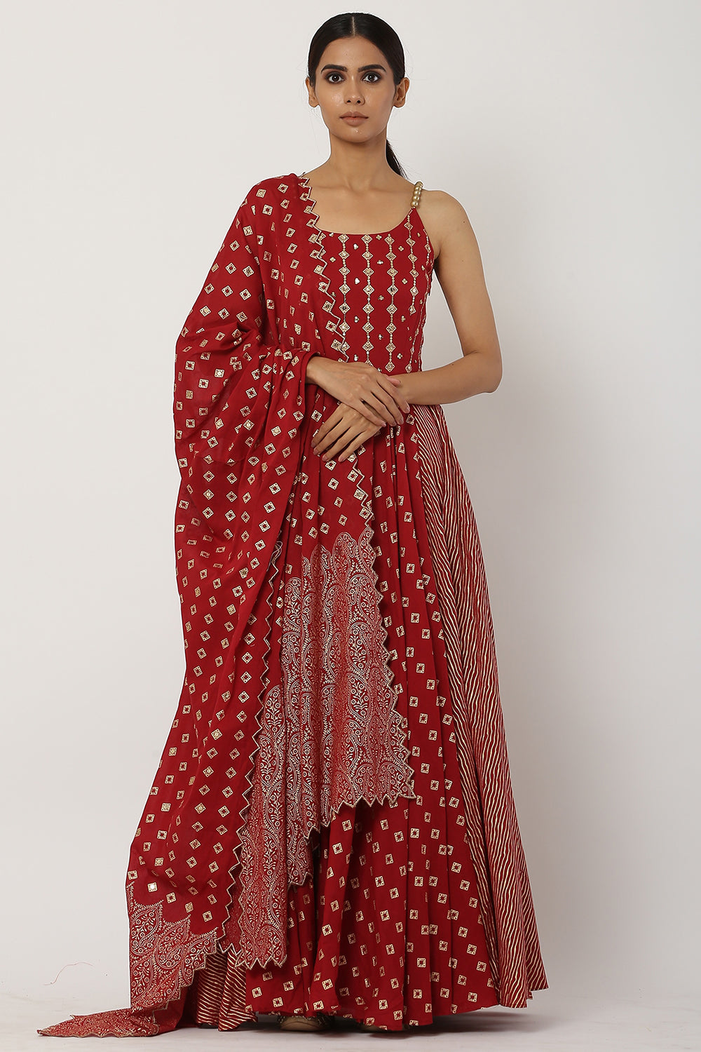 Kalidar Deep Red Anarkali Set - Auraya Fashion - Seema Nanda - 