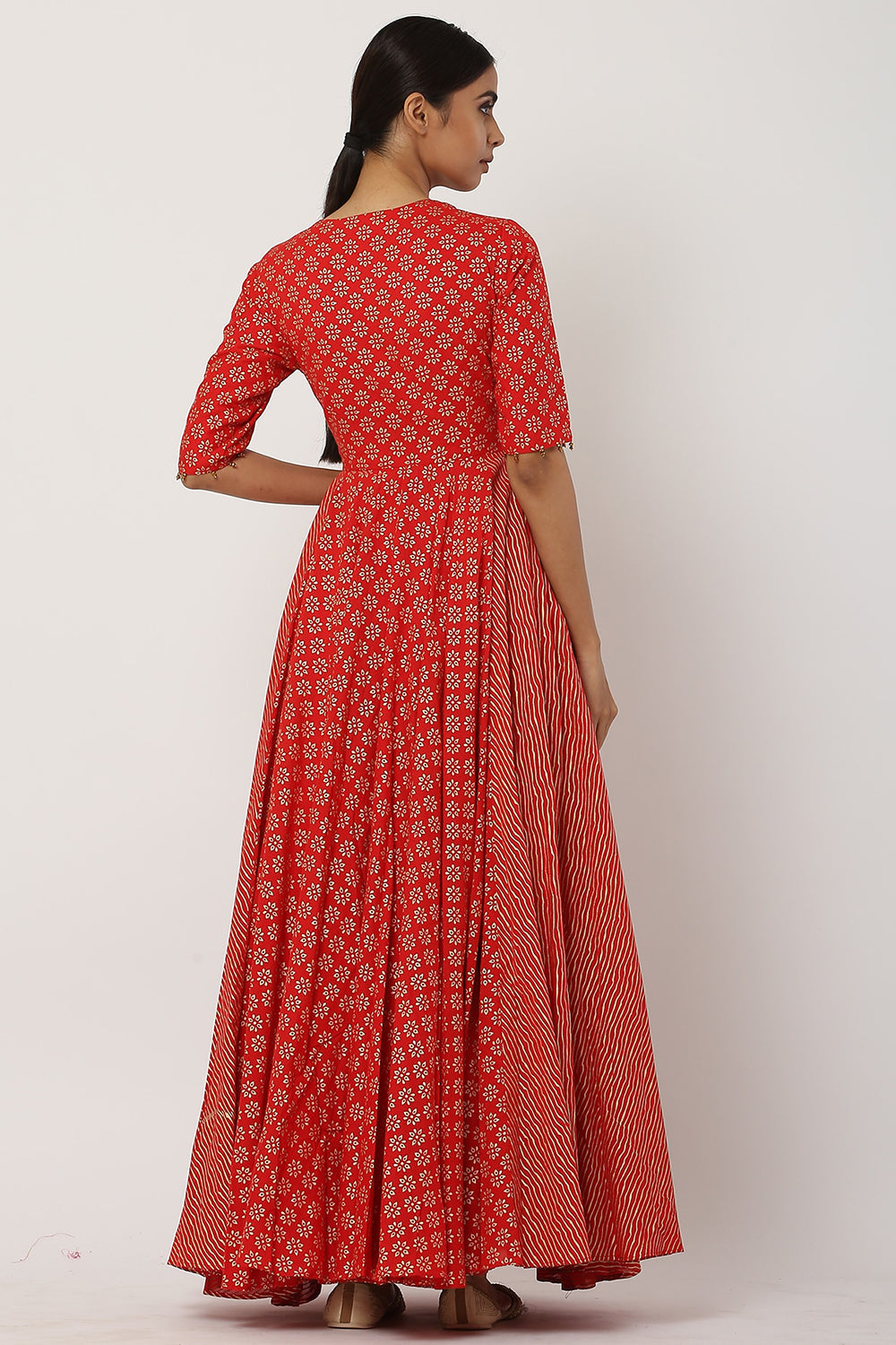 Overlapped Red Kalidar Anarkali Set - Auraya Fashion 