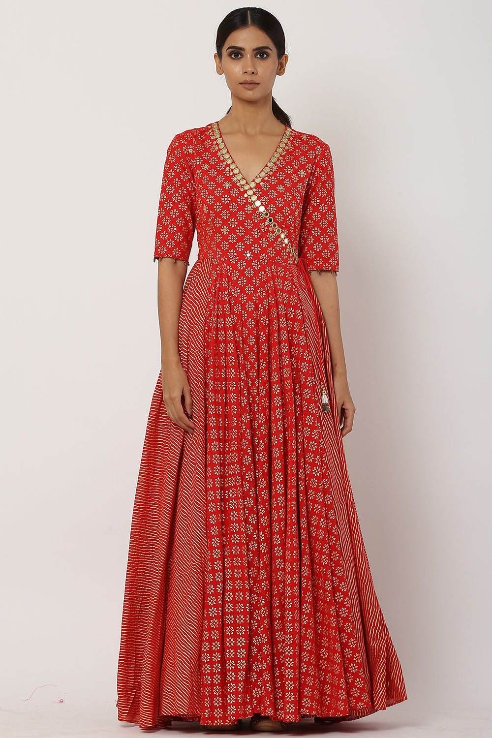 Overlapped Red Kalidar Anarkali Set - Auraya Fashion 